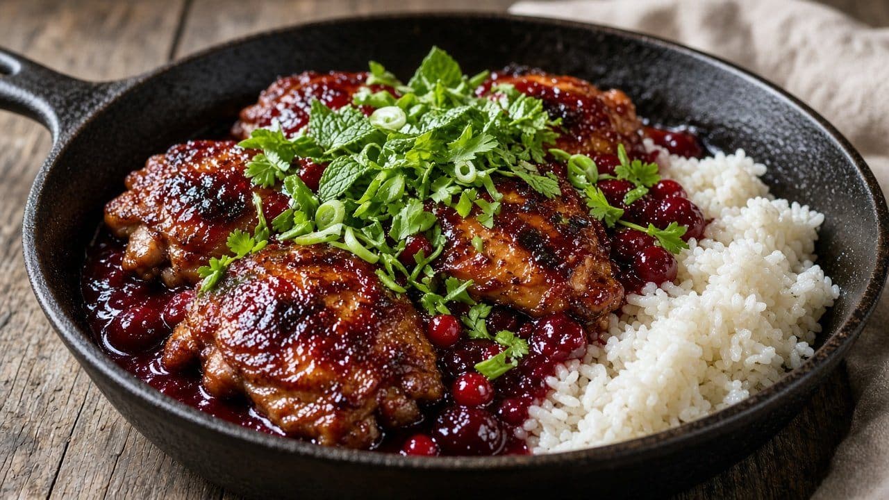 Sticky cherry chicken med körsbär och lingon